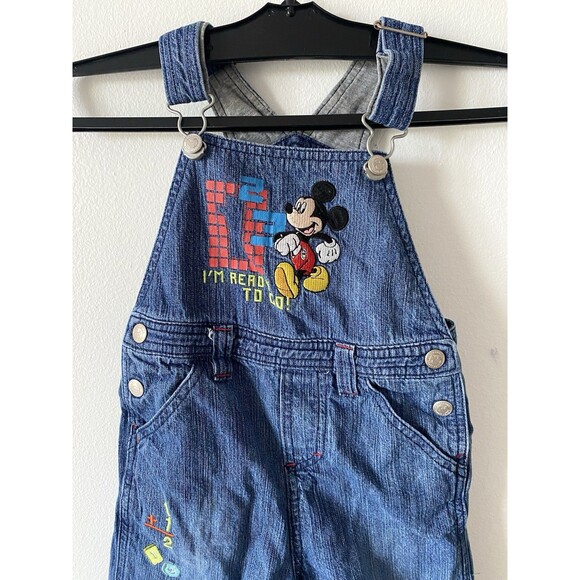 Vintage Disney Store Mickey Mouse Denim Overalls Toddler 3T Y2K - Picture 6 of 10